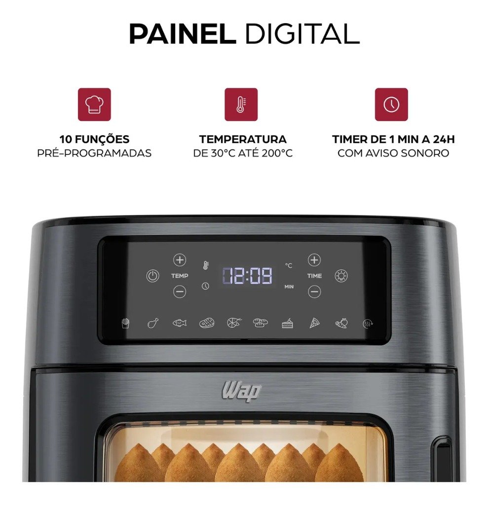 Air Fryer Oven WAP WAOD2 12L — Painel Digital Touch Screen